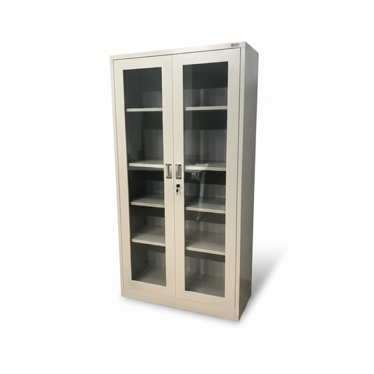 Metal Cupboard with 4 Shelf Glass Swing Doors | Grey Steel Storage Cabinet UAE – IH FC18
