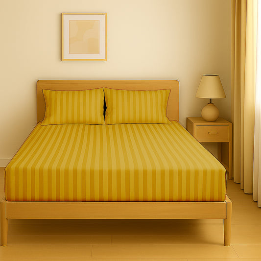 Luxury Stripe Fitted Sheet 150x200cm - Premium Microfiber Bedding UAE | Dubai Abu Dhabi Sharjah Gold