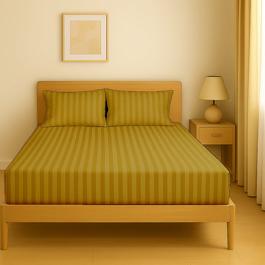 Luxury Stripe Fitted Sheet 140x200cm UAE | Premium Microfiber Bedding Dubai Abu Dhabi Gold