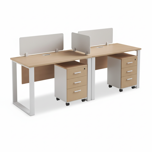 2 Person Office Workstation Desk with Drawers UAE | Oak & White 240cm | Dubai Office Furniture