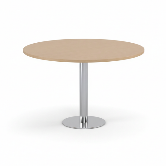 Round Office Table 120cm Oak - Meeting Table Dubai UAE | Chrome Legs