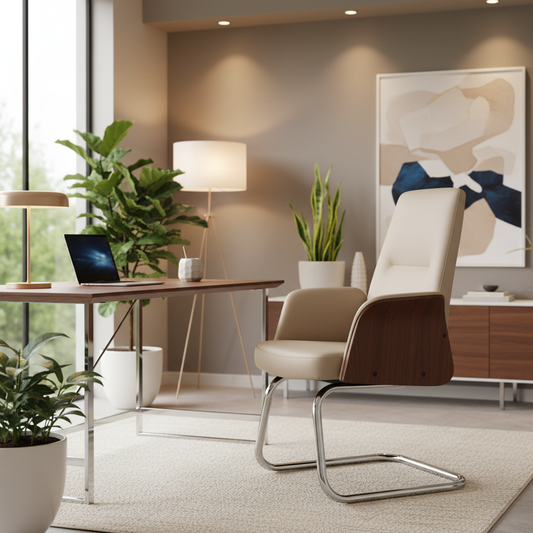 PU High Back Visitor Chair IH-965V – Beige & Coffee | UAE Delivery