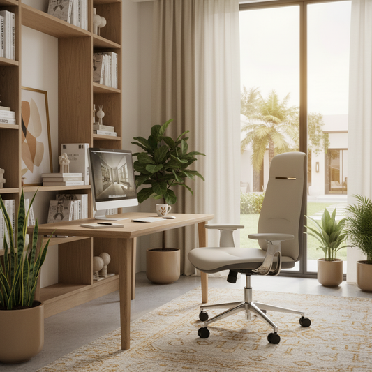 Premium High Back Office Chair Beige & Grey | Ergonomic PU Leather Executive Chair UAE