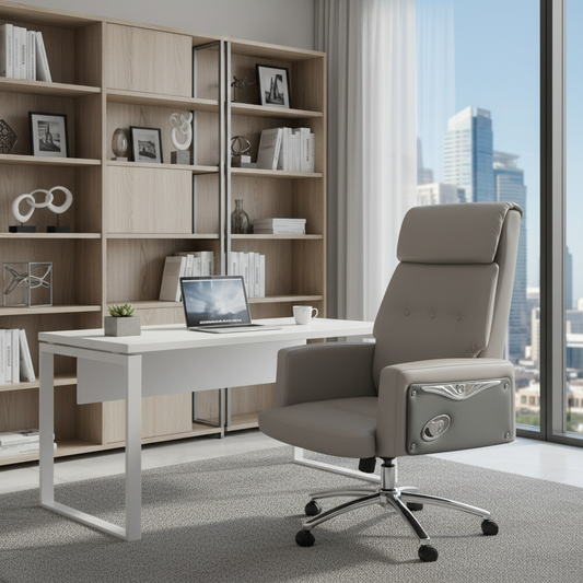 Executive Boss Chair Grey - High Back Recliner Office Chair with Chrome Base UAE | IH 11