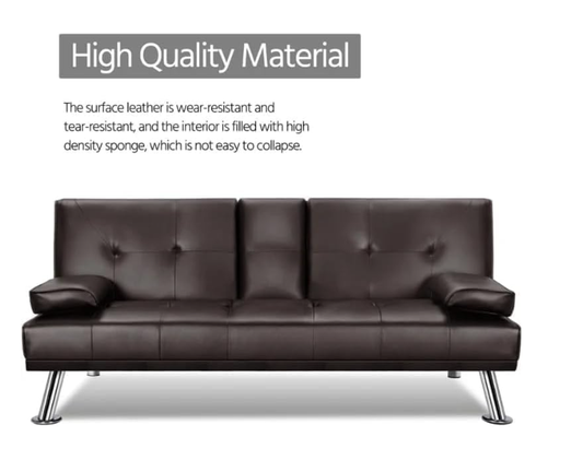 Faux Leather Sofa Bed 180cm Brown - Convertible Sleeper Couch Dubai UAE