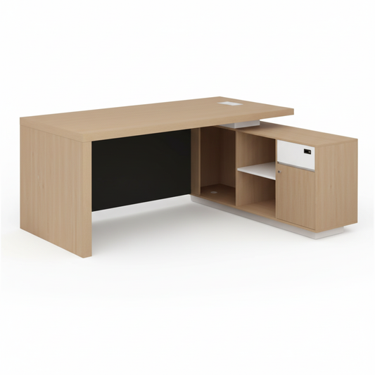 L-Shaped Office Desk 200x160cm - Executive Corner Table with Drawer & Storage | Oak White | UAE