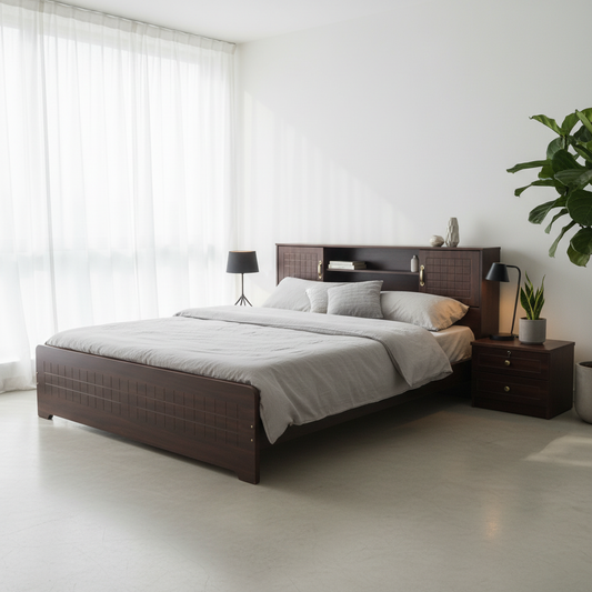 Double Bed Wooden – IH 704 | 160×200 cm | Without Side Table
