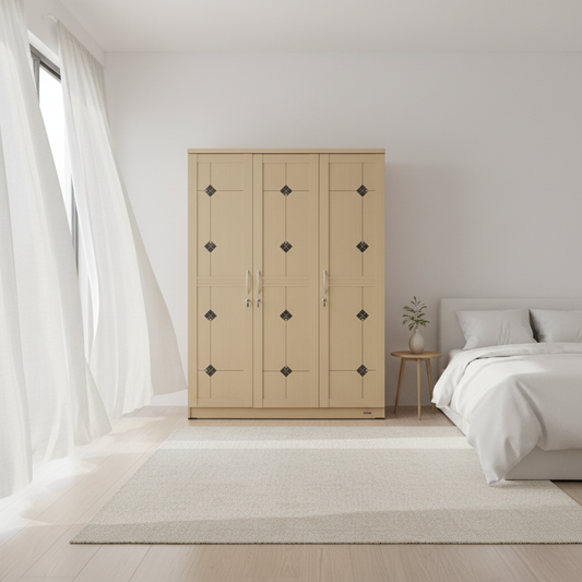 Classic Diamond 3-Door Wardrobe | Premium Bedroom Storage in UAE