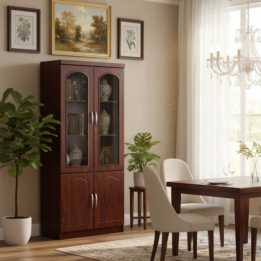 Book Cabinet with Lockable Glass Door in Study Room UAE | Wooden Bookcase Dubai | INFINI HOMES IH 902