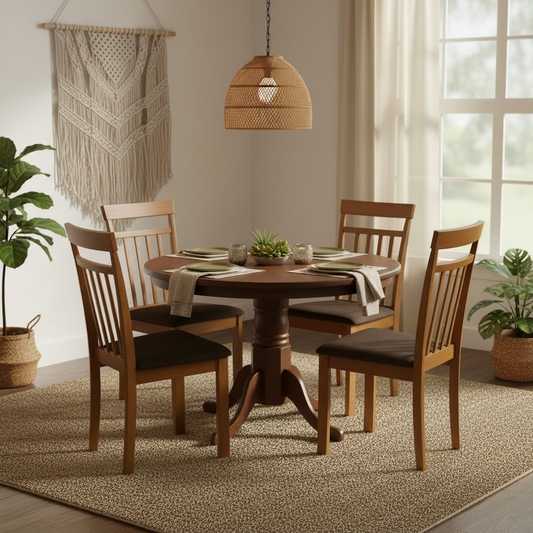Round Wooden Dining Set (1+4) | Cherry Wood | INFINI HOMES UAE
