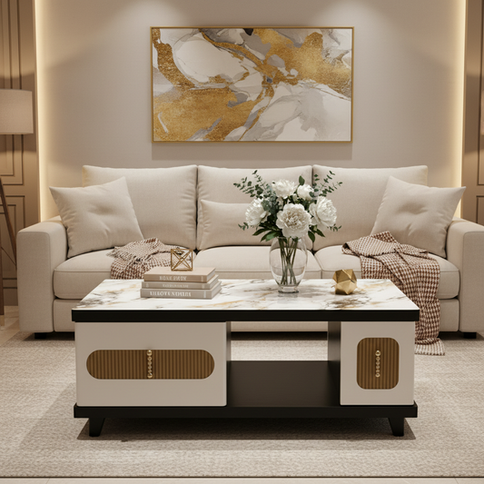 High Glossy Center Table with Glass Top IH CT-180B | UAE Delivery