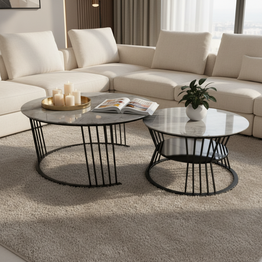Sintered Stone Coffee Table Set (1+1) | IH 2504 | 70x70 & 50x50 cm – INFINI HOMES UAE