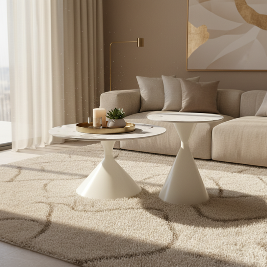 INFINI HOMES Coffee Table Set (1+1) | IH 503 | White | 70×70×46.5 & 50×50×55 cm