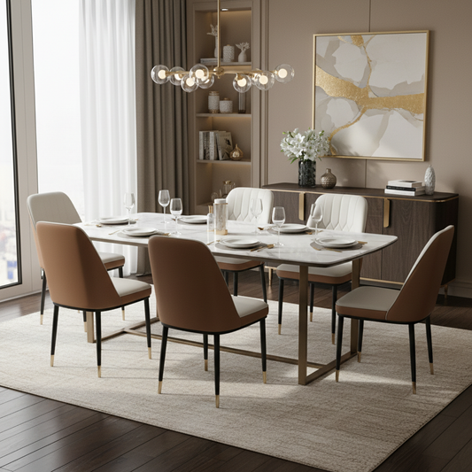 PU Dining Chair with Metal Legs - White & Brown | IH 34