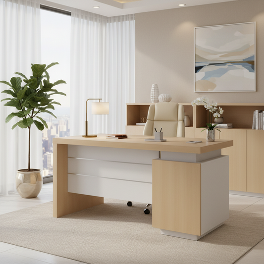 INFINI HOMES Executive Table UAE - Model KN140-EX-BX Light Oak White 140x70cm Dubai Abu Dhabi Sharjah