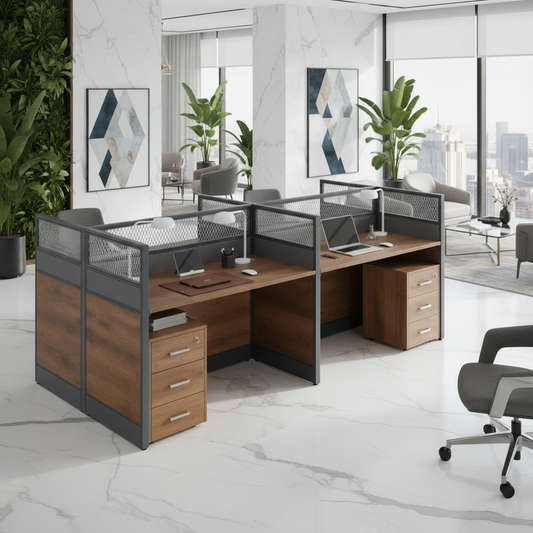 4-Person Office Workstation Coffee & Grey | UAE-Wide Delivery | INFINI HOMES