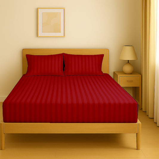 Premium Stripe Fitted Sheet Set 150x200cm | UAE Delivery to Dubai Abu Dhabi Sharjah Maroon