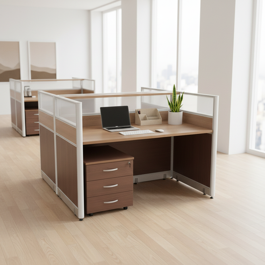 2-Person Work Station Oak & Khaki | Premium Office Desk UAE | 100x120x75x110 cm White Aluminum Frame | IH 312-1