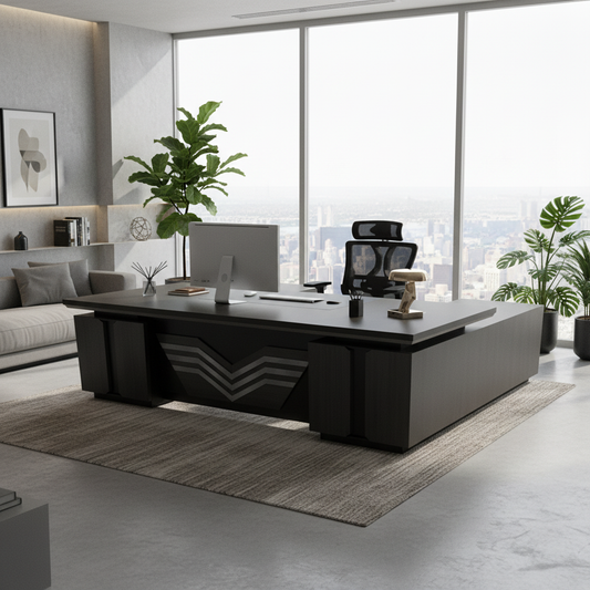 L-Shape Office Desk 1.8m Coffee Grey Kakie | Premium Executive Desk UAE