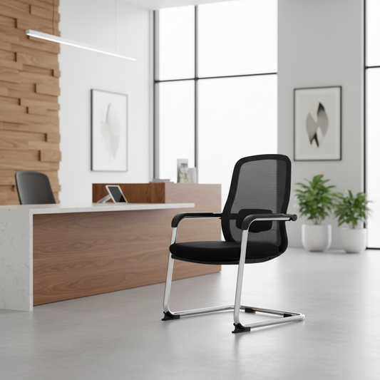 Ergonomic Mesh Visitor Chair Black - Office Guest Chair UAE with Chrome Arms & Base | IH 202