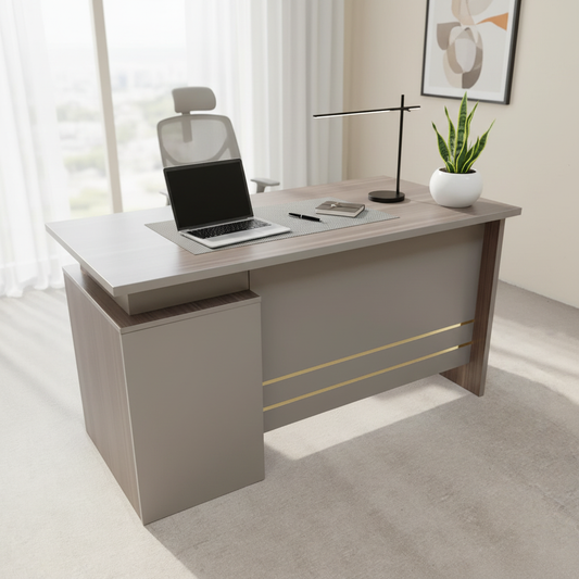 Office Table IH 5014 – 1.4M Executive Desk | Oak & Khaki | INFINI HOMES UAE