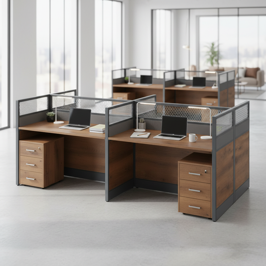 4-Person Office Workstation Coffee Grey 240x120cm | UAE Delivery