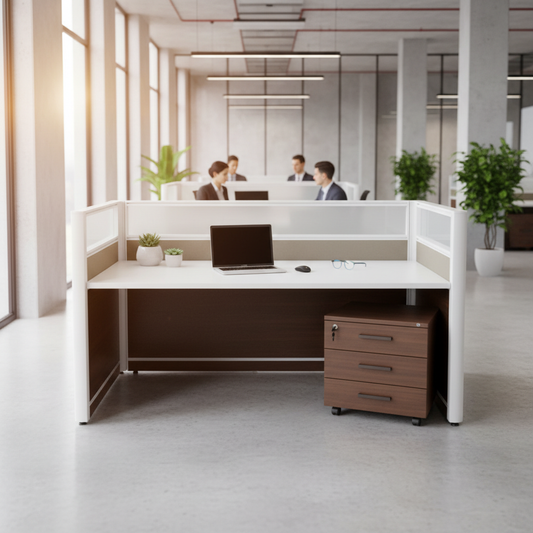 1-Person Work Station Oak+Kakie (100x60x75x110cm) White Aluminum Frame | Office Furniture UAE
