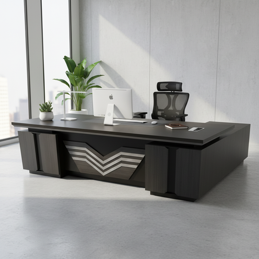 L-Shape Office Desk 1.6M Coffee Grey Kakie | UAE-Wide Delivery