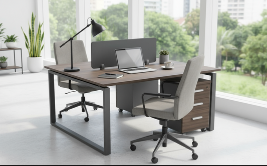 2 Person Office Workstation Desk 120x140cm with Drawers UAE | Walnut Grey