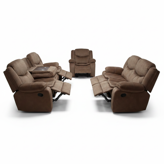 Recliner Sofa Set 3+2+1 | Premium Fabric Recliner – Brown & Light Brown | IH 30353 Brown