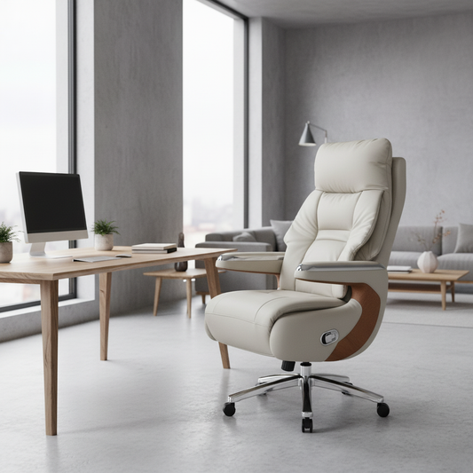 PU Hand Recliner Boss Chair | Beige & Orange | IH 6079