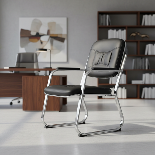 PU Leather Visitor Chair with Chrome Arms - Office Guest Seating UAE | IH 662 V BRN