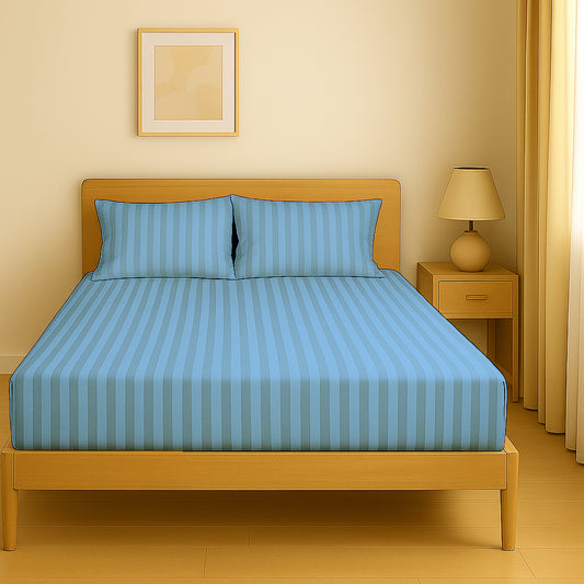 Premium Stripe Fitted Sheet 100x200cm - UAE Delivery to Dubai, Abu Dhabi & All Emirates Sky Blue