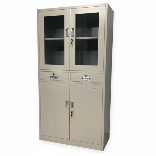 Metal Cupboard with Two Middle Drawers | Grey Steel Storage | IH FC15