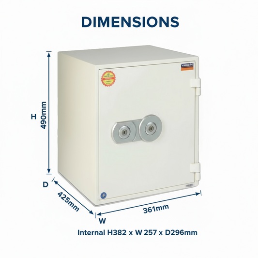 Fire Resistant Safe UAE | Valberg FRS-49 KL White Safe with Dual Key Lock | Dubai Abu Dhabi