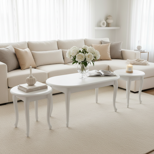 INFINI HOMES Coffee Table Set (1+2) IH 6006 – White | Premium Living Room Furniture UAE