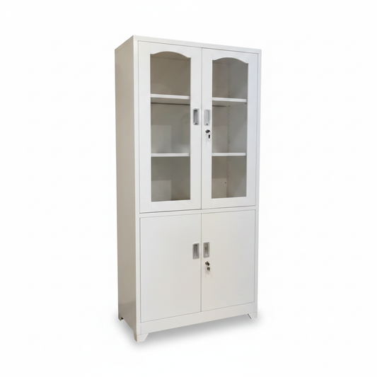 INFINI HOMES IH K12 Metal Cupboard with Stand Leg and 2 Glass Doors in Beige – Storage Cabinet UAE 190x85x40cm