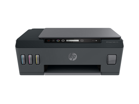 HP Smart Tank 500 All-in-One Printer front view with ink tanks and control panel – cartridge-free printing UAE