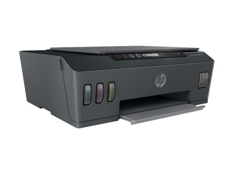 HP Smart Tank 500 All-in-One Printer 3-quarter angle view showing ink tanks and paper tray – buy in UAE