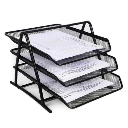 Deluxe Metal Mesh 3 Tier Document Tray Black - Premium Office Organizer UAE