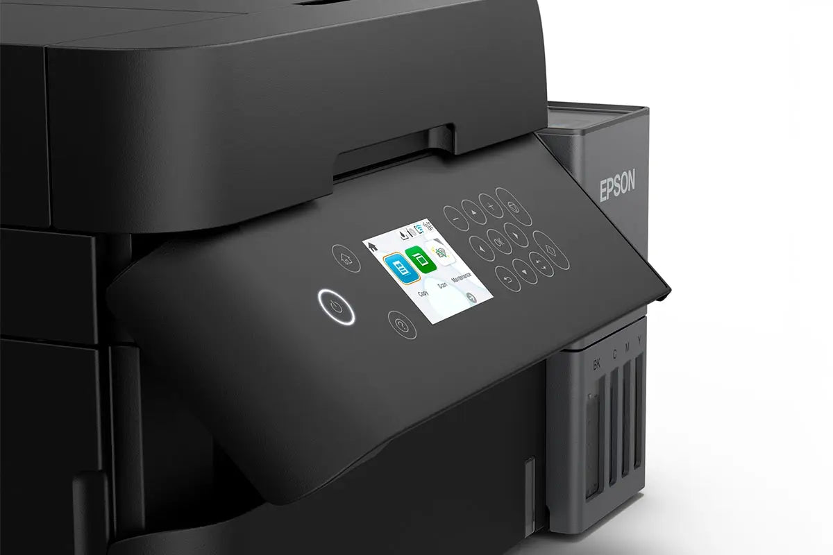 Epson EcoTank L6370 LCD touchscreen control panel close-up – wireless printer for home office UAE