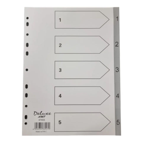 Deluxe A4 Plastic Dividers 1-5 Grey PVC | UAE Office Supplies Dubai Abu Dhabi