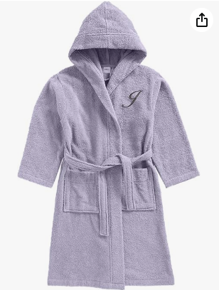 INFINI HOMES Daffodil Monogrammed Kids Bathrobe - Premium Terry Cotton Hooded Robe for 10 Year Olds