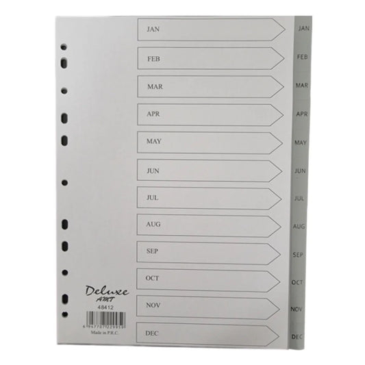 Deluxe A4 Monthly Dividers (Jan-Dec) - Premium PVC Grey Organizers | UAE Delivery