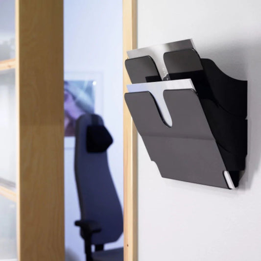 Durable FLEXIPLUS 2 A4 Wall Mounted Brochure Holder Dubai Abu Dhabi UAE - 2 Tier Black Literature Display Stand