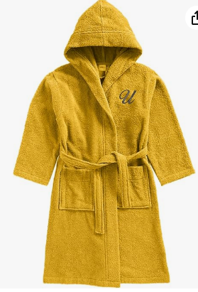 INFINI HOMES Daffodil Monogrammed Kids Bathrobe - Premium Yellow Hooded Terry Cotton Robe UAE