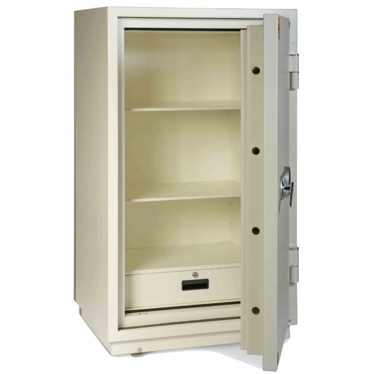 خزنة فالبرغ FRS-120 KL مقاومة للحريق بيضاء مفتوحة مع نظام قفل مزدوج - Valberg FRS-120 KL White Fire-Resistant Safe Open with Dual Key Lock System UAE