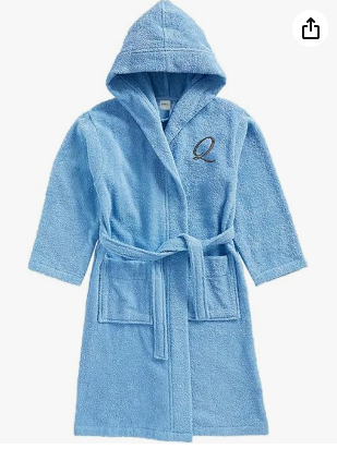 INFINI HOMES Daffodil Kids Hooded Bathrobe Letter Q - Premium Terry Cotton 8 Years Light Blue