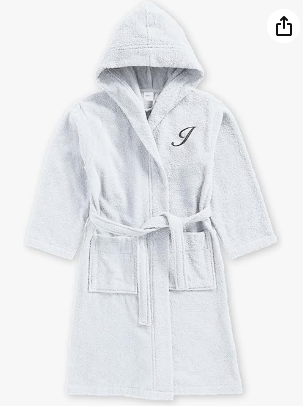 INFINI HOMES Daffodil Kids Bathrobe Letter I - Premium White Hooded Terry Cotton 12 Year UAE