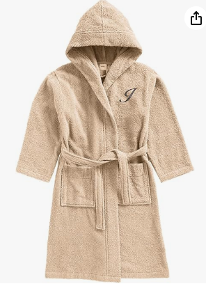 INFINI HOMES Daffodil Monogrammed Kids Bathrobe - Premium Terry Cotton Hooded Robe for 6 Year Olds (108x104cm) - Letter I